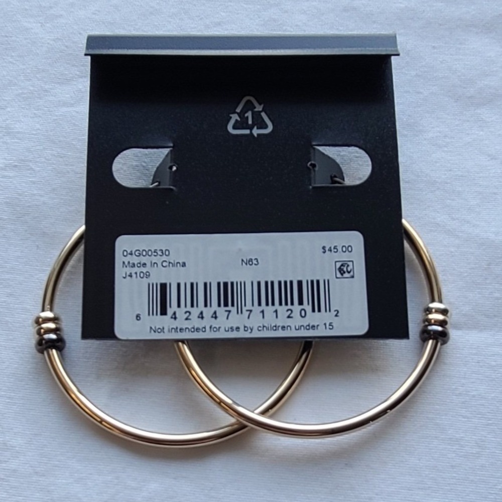 DKNY Gold Hoop Earrings With Triple Bead Accent‎ - Picture 3 of 3